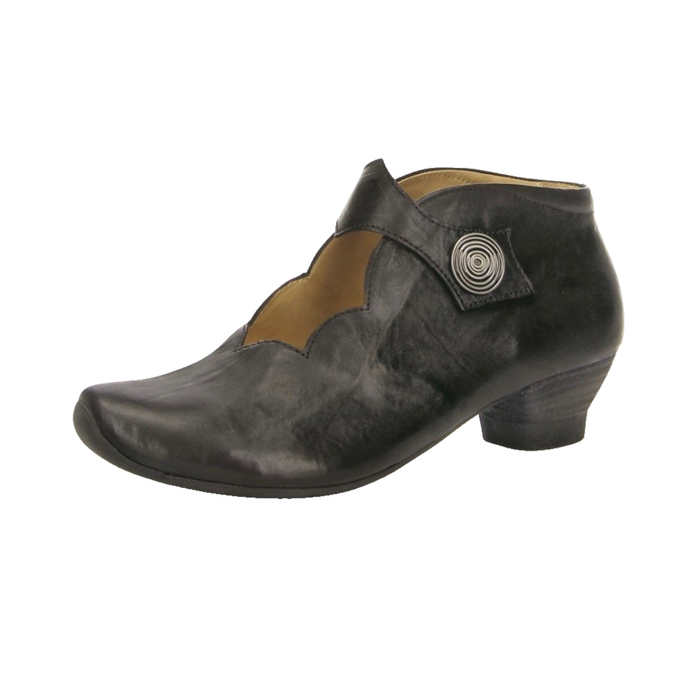 Think! Aida Mary Jane Pump Bootie Block Heel Leather Black Round Toe Ankle 38 8